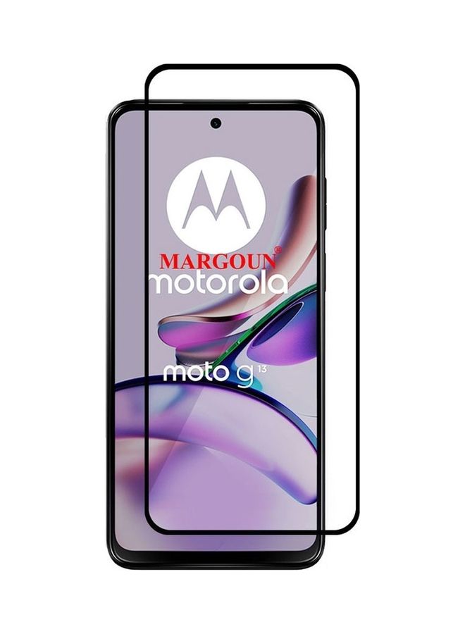 مارجون Moto G13 Screen Protector Tempered Glass Full Glue Back Black Side - Image 3