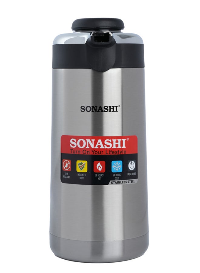 SONASHI 1.5L Vacuum Flask  for Hot And Cold Beverages  High Quality Stainless Steel Body with Double Wall Insulation  Unbreakable Flasks with Big Mouth for Daily Use  Portable Friendly SVF-1500 Silver/Black 1.5Liters  - Image 2