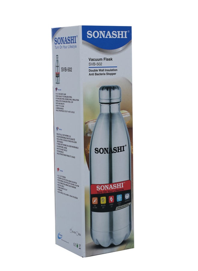 SONASHI - 1L Flask Bottle  Hot And Cold Beverages  Stainless Steel Body with Double Wall Insulation  Unbreakable and Easy to Clean Bottles for Daily Use  Portable Friendly Silver SVB-1002 Silver - Image 1