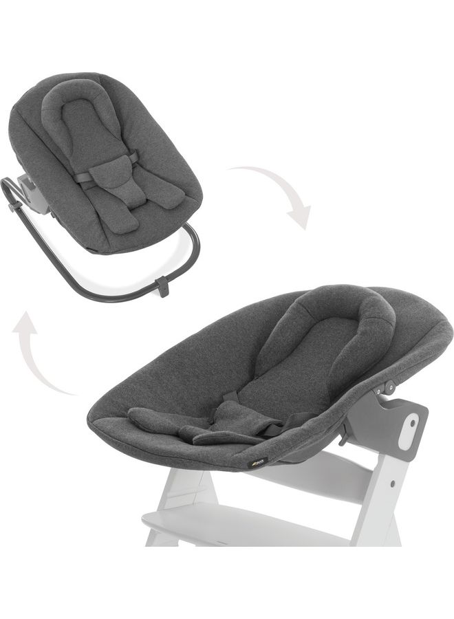 hauck - Newborn Bouncer Premium Attachment For High Chair Alpha And Beta From Birth - 2 In 1 Baby Attachment (Lounger And Rocker) For Newborns With Adjustable Backrest And Cotton - Dark Grey - Image 1
