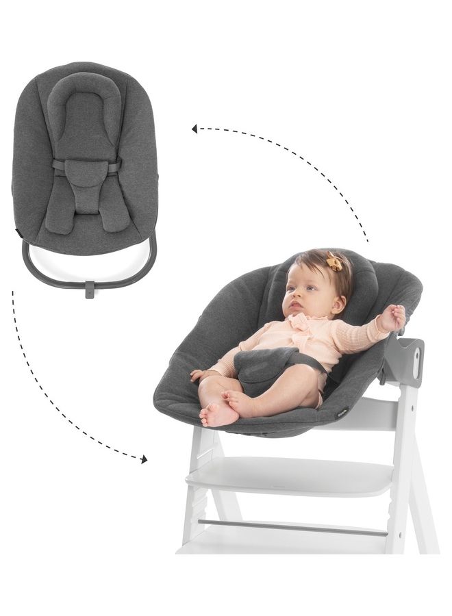 hauck - Newborn Bouncer Premium Attachment For High Chair Alpha And Beta From Birth - 2 In 1 Baby Attachment (Lounger And Rocker) For Newborns With Adjustable Backrest And Cotton - Dark Grey - Image 1