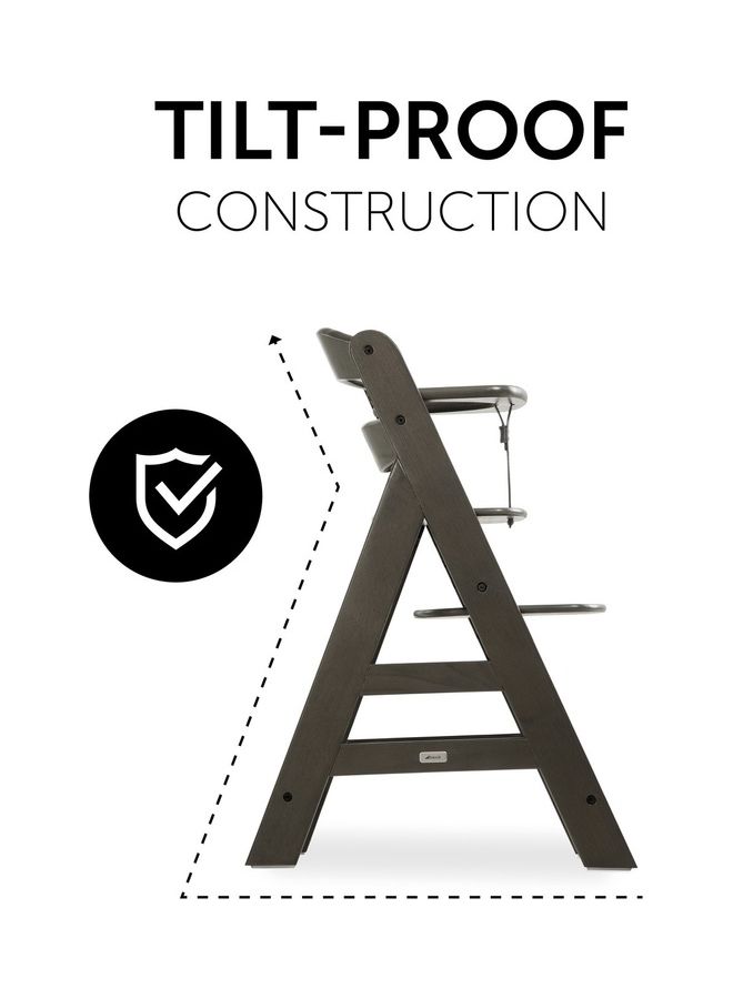 hauck - High Chair Alpha+ Fsc Certified Beechwood, Wooden Highchair From 6 Months Up To 90 Kg, Toddler High Chair Incl. Crotch Strap In Leatherette 5 - Point Harness Bumper Bar - Charcoal - Image 1