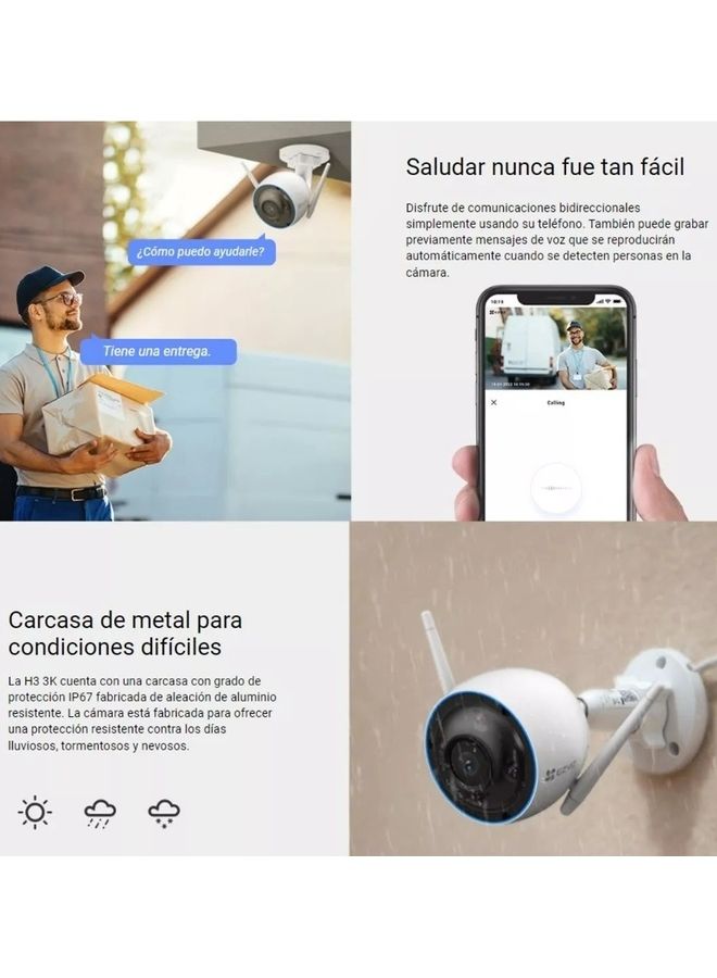EZVIZ - H3 Wi-Fi Smart Surveillance Camera Color Night Vision Ip67 Weatherproof Design Waving Hand Recognition And Control H.265 Video Technology Two Way Talk 3K 5Mp Resolution - Image 1