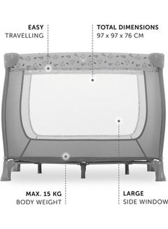 hauck Sleep N Play Sq Playpen Travel Cot For Babies And Children From Birth To 15 Kg, Square 90 X 90 Cm, Compact Foldable Includes Carry Bag - Nordic Grey  - Image 3