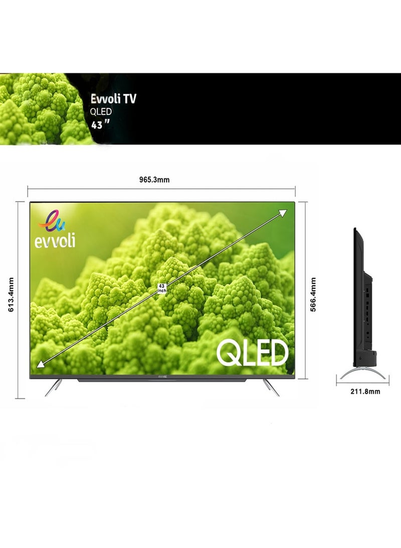 evvoli - 43 Inch 4K QLED Android Smart TV Frameless 43EV250QA Black - Image 1