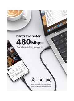 يو جرين كيبل USB C الى USB C بقدرة 60 واط بطول 2 متر، PD 3.0 3 امبير، كيبل شحن سريع متوافق مع ماك بوك برو 2022، ايباد برو 2022، سامسونج جالكسي S23/22/Z فولد/سلسلة ايفون 15، جوجل بكسل 7/6A، PS5، سويتش، الخ أسود  - Image 3