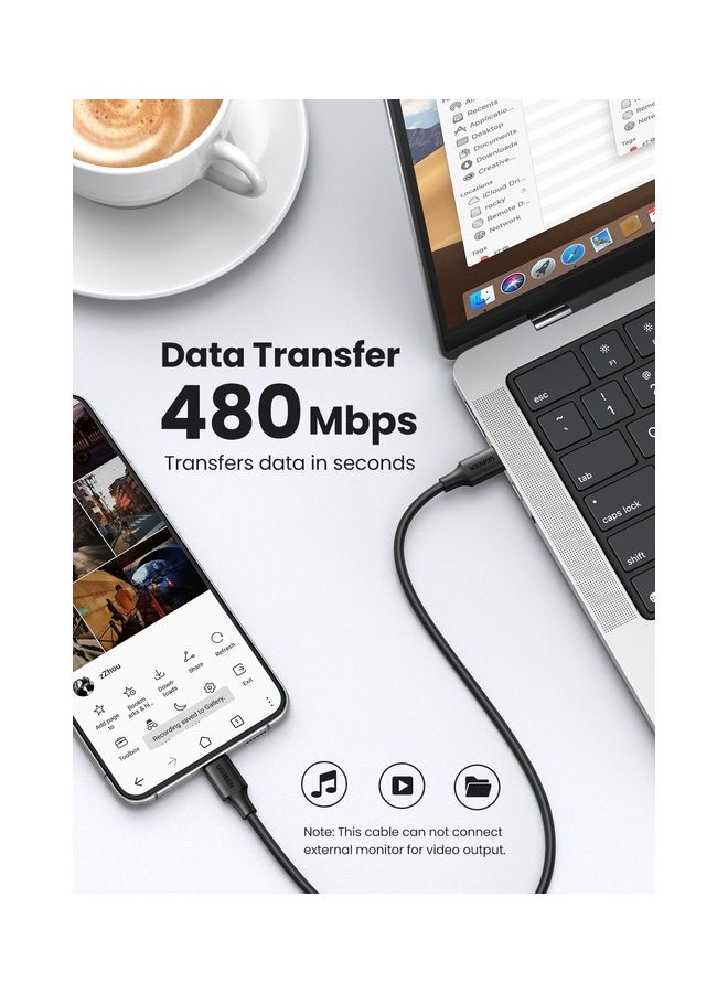 Ugreen 60W USB C to USB C Cable 2M PD 3.0 3A Fast Charging Cord Type C Cable Compatible With iPhone 16 15 Series MacBook Pro iPad Pro Samsung Galaxy S24 S23 Ultra Z Fold OPPO Honor OnePlus Huawei Black  - Image 3