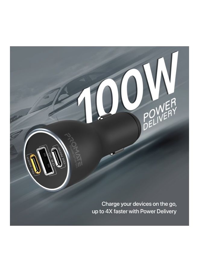 PROMATE - iPhone 16, Laptop Car Charger, 120W Heavy-Duty USB-C Car Adapter With Dual 100W/20W USB Type-C Power Delivery Ports, 18W QC 3.0 USB Port And Surge Protection, MacBook Pro, PowerDrive-120 - Black - Image 1