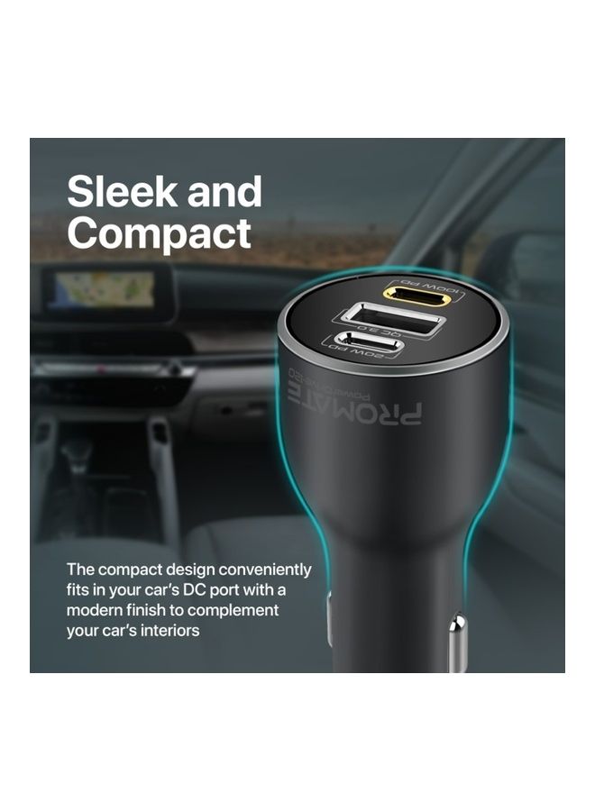 PROMATE - iPhone 16, Laptop Car Charger, 120W Heavy-Duty USB-C Car Adapter With Dual 100W/20W USB Type-C Power Delivery Ports, 18W QC 3.0 USB Port And Surge Protection, MacBook Pro, PowerDrive-120 - Black - Image 1