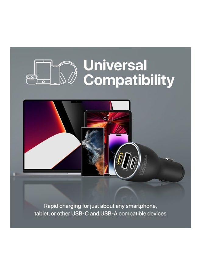 PROMATE - iPhone 16, Laptop Car Charger, 120W Heavy-Duty USB-C Car Adapter With Dual 100W/20W USB Type-C Power Delivery Ports, 18W QC 3.0 USB Port And Surge Protection, MacBook Pro, PowerDrive-120 - Black - Image 1