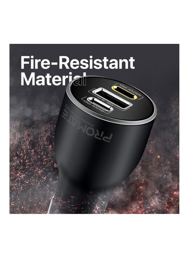 PROMATE - iPhone 16, Laptop Car Charger, 120W Heavy-Duty USB-C Car Adapter With Dual 100W/20W USB Type-C Power Delivery Ports, 18W QC 3.0 USB Port And Surge Protection, MacBook Pro, PowerDrive-120 - Black - Image 1