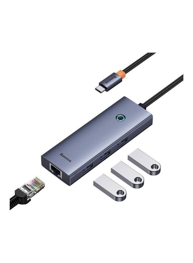 Baseus - USB-C Hub (4-in-1) with RJ45 Ethernet, 3 USB-A 3.0, 5Gbps Data Ports, for MacBook Air, MacBook Pro, XPS, Huawei MateBook and other Type-C port devices Grey - Image 1