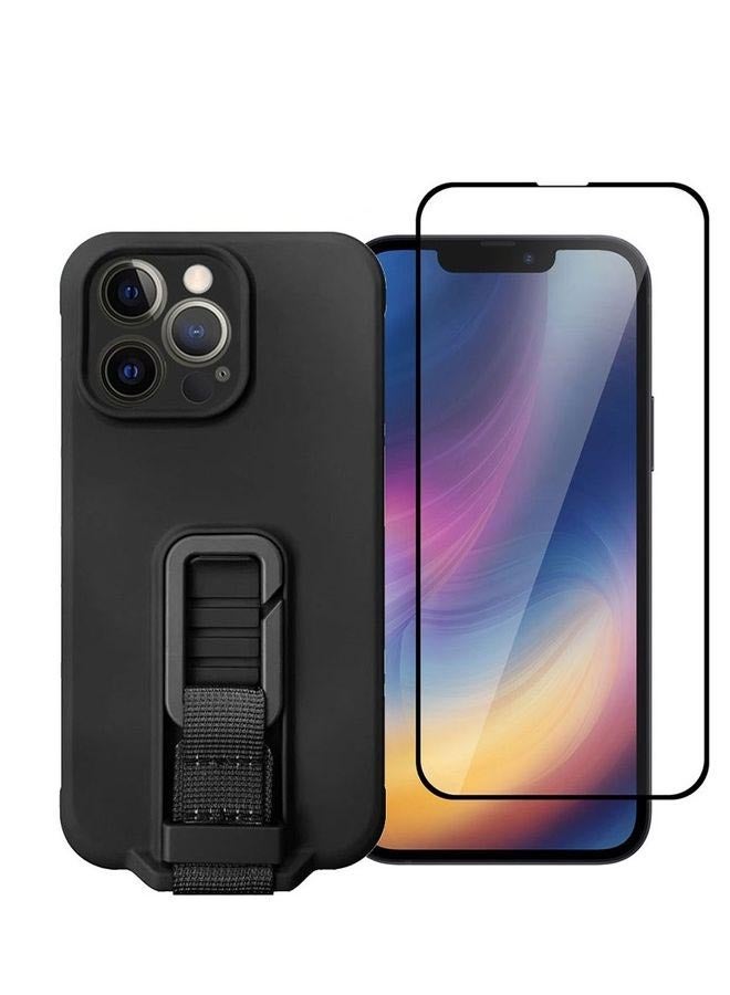 MARGOUN 2 Pack For iPhone 13 Pro Case Cover And Screen Protector With Strap Adjustable Grip Black - Image 1