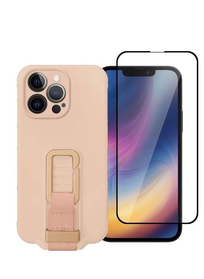MARGOUN 2 Pack For iPhone 13 Pro Case Cover And Screen Protector With Strap Adjustable Grip Pink - Image 1