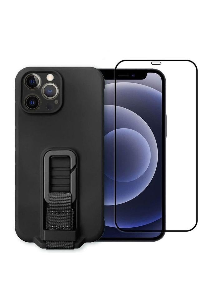 MARGOUN 2 Pack For iPhone 12 Pro Case Cover And Screen Protector With Strap Adjustable Grip Black - Image 1