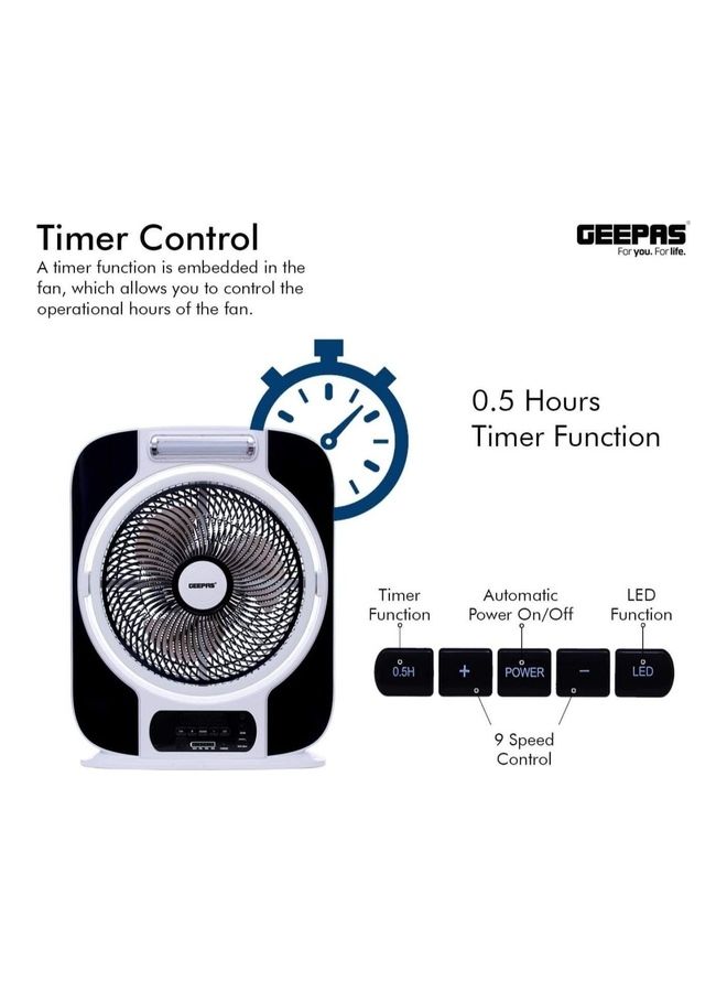 GEEPAS - Rechargeable Fan Geepas GF989 Black/White - Image 1