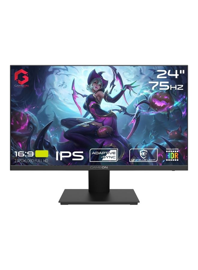 GameOn 24 inch monitor, Full HD 1920x1080p HDMI and VGA with Ergonomic Tilt, Eye Care Technology with Blue Light Filter and Anti-Glare, Adaptive-Sync and Built-in-speakers Black  - Image 1