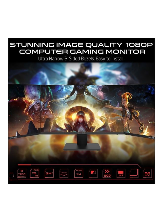 GameOn 24 inch monitor, Full HD 1920x1080p HDMI and VGA with Ergonomic Tilt, Eye Care Technology with Blue Light Filter and Anti-Glare, Adaptive-Sync and Built-in-speakers Black  - Image 2