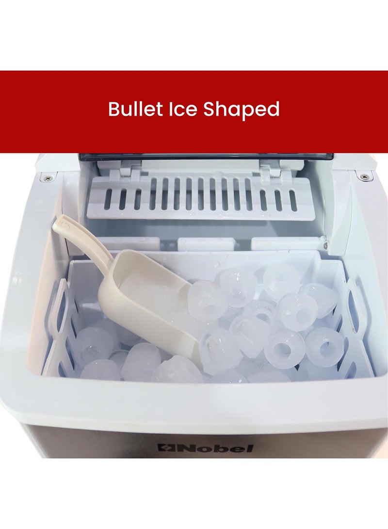 Nobel - Bullet Shaped Ice Cube Maker 10-12kgs/24 Hrs Ice Making Capacity with 9pcs Ice in 8 Minutes Per Cycle|1.3 L Water Container Capacity with LED Indicator 1.3 L 150 W NIM13S Silver - Image 1