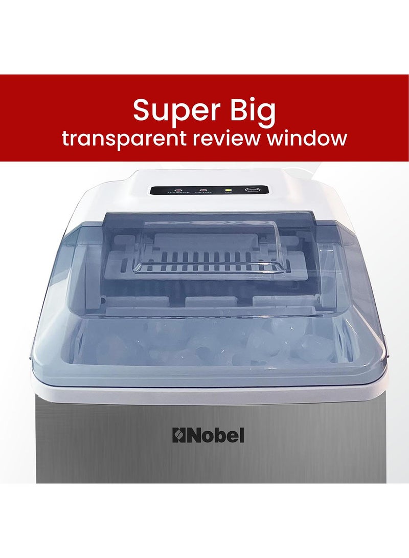 Nobel - Bullet Shaped Ice Cube Maker 10-12kgs/24 Hrs Ice Making Capacity with 9pcs Ice in 8 Minutes Per Cycle|1.3 L Water Container Capacity with LED Indicator 1.3 L 150 W NIM13S Silver - Image 1