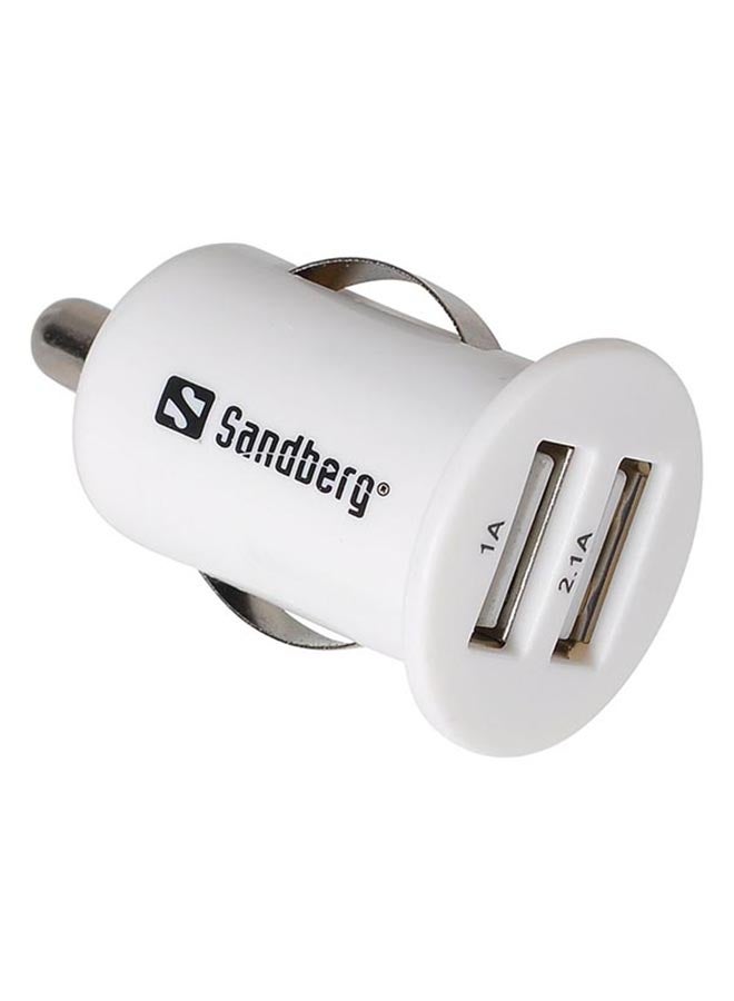ساندبرغ شاحن سيارة صغير مزود بمنفذ USB مزدوج 2.1A + 1A أبيض  - Image 1