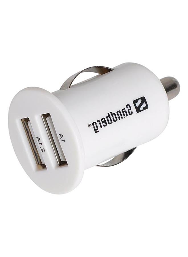 ساندبرغ شاحن سيارة صغير مزود بمنفذ USB مزدوج 2.1A + 1A أبيض  - Image 3