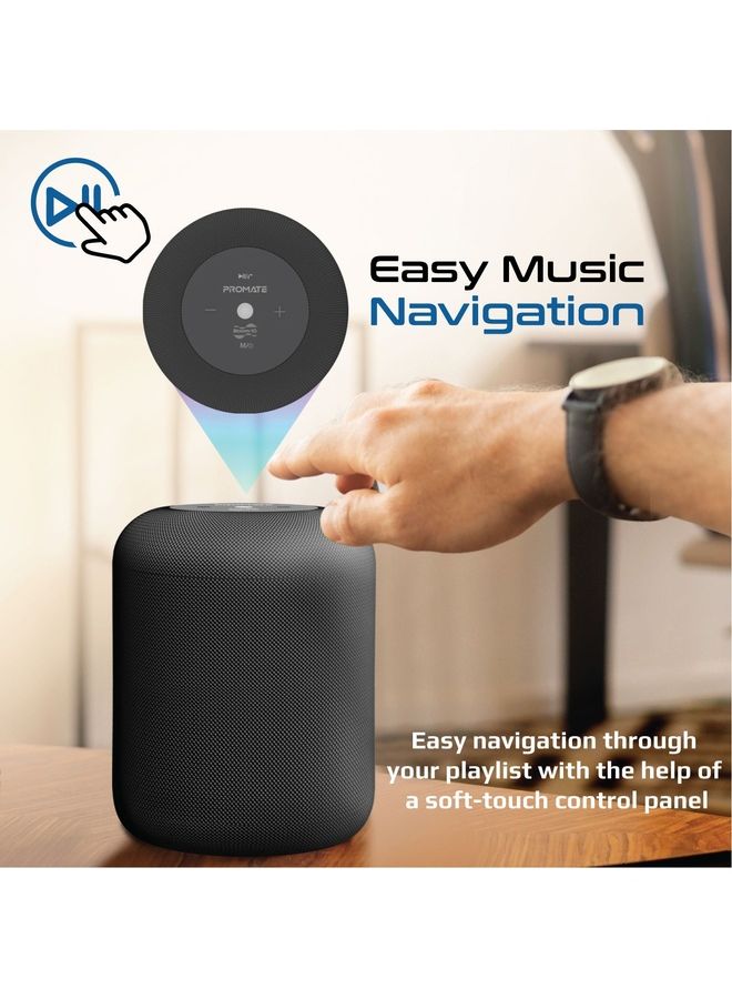 PROMATE - Portable Wireless Speaker,Stylish 10W True Wireless Speaker with 360-Degree HD Sound,Long playtime,USB Media Port,Micro SD Card Slot and 3.5mm Port for Bluetooth Enabled Devices,Boom-10 Black - Image 1