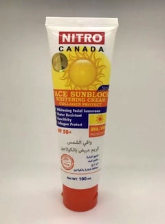 NITRO CANADA Face Sunblock Whitening Non-Sticky Cream Collagen Protect UV 50 plus 100ml  - Image 1