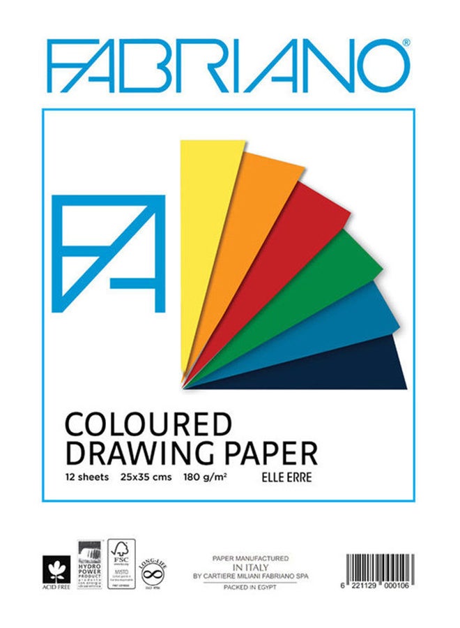 FABRIANO Coloured Drawing Paper 12 Sheet 180Gm Multicolour - Image 1