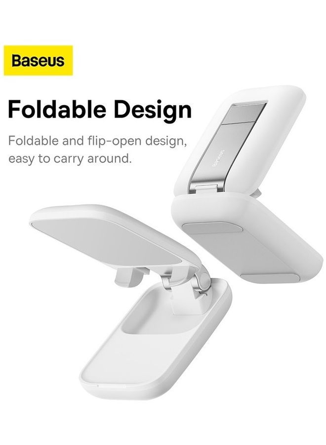 Baseus - Foldable Phone Stand for Desk Height Adjustable Cell Phone Holder Portable Cellphone Cradle Desktop Dock Compatible with iPhone 15/14/13 Pro Max Mini, 12 11 XR X 8 7 6 Plus SE, Smartphone White - Image 1