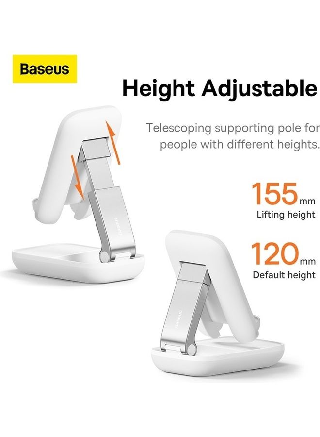 Baseus - Foldable Phone Stand for Desk Height Adjustable Cell Phone Holder Portable Cellphone Cradle Desktop Dock Compatible with iPhone 15/14/13 Pro Max Mini, 12 11 XR X 8 7 6 Plus SE, Smartphone White - Image 1