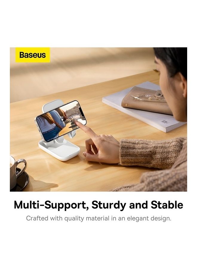 Baseus - Foldable Phone Stand for Desk Height Adjustable Cell Phone Holder Portable Cellphone Cradle Desktop Dock Compatible with iPhone 15/14/13 Pro Max Mini, 12 11 XR X 8 7 6 Plus SE, Smartphone White - Image 1