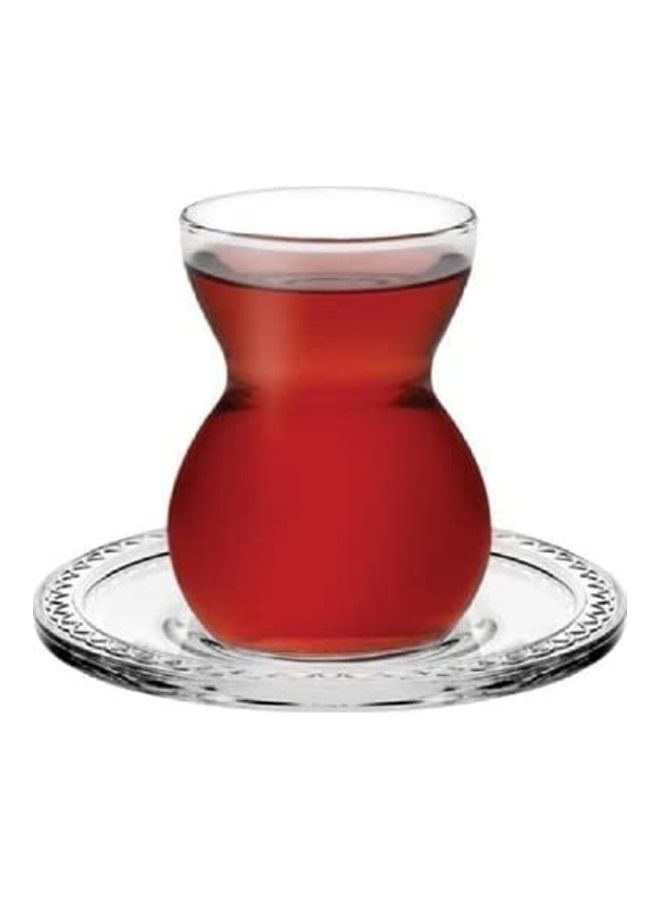 باساباتشي طقم شاي تركي إتنيك إستكانة - ٦ أكواب مع ٦ صحون - سعة ١٤٠ مل - صناعة تركية - شفاف شفاف 140ملليلتر - Image 1