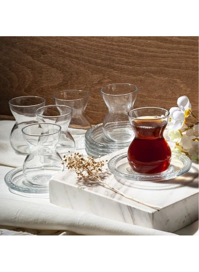 باساباتشي طقم شاي تركي إتنيك إستكانة - ٦ أكواب مع ٦ صحون - سعة ١٤٠ مل - صناعة تركية - شفاف شفاف 140ملليلتر - Image 4