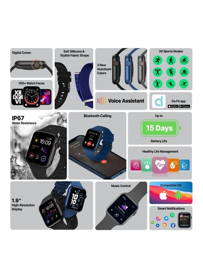 PROMATE - Smart Watch, Bluetooth 5.1 Health and Fitness Tracker with 1.9” TFT Display, 10-15 Day Battery Life, 100 Watch Faces, 30 Sports Modes and IP67 Water Resistance for iPhone 14, Galaxy S22, XWatch-B19 Blue - Image 1