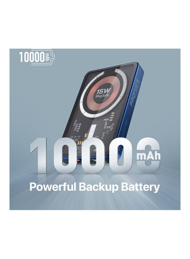 PROMATE iPhone 15 Magnetic Wireless Power Bank, 10000mAh 15W Mag-Safe Transparent Battery Pack with 20W USB-C Power Delivery Port, 22.5W QC 3.0 Port and LCD Screen,iPad Air, Galaxy S22 Blue  - Image 3