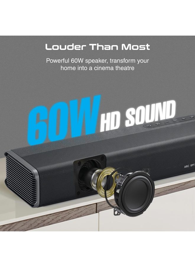 PROMATE - 60W Soundbar, Premium Ultra-Slim Multipoint Pairing Bass Boost Speaker with Remote Control, Bluetooth v5.0, HDMI Support, USB Port, AUX and Optical Input for Smartphones, TV, CastBar-60 CastBar-60.UK Black - Image 1