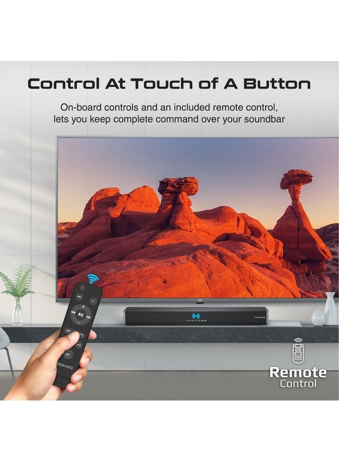 PROMATE - 60W Soundbar, Premium Ultra-Slim Multipoint Pairing Bass Boost Speaker with Remote Control, Bluetooth v5.0, HDMI Support, USB Port, AUX and Optical Input for Smartphones, TV, CastBar-60 CastBar-60.UK Black - Image 1