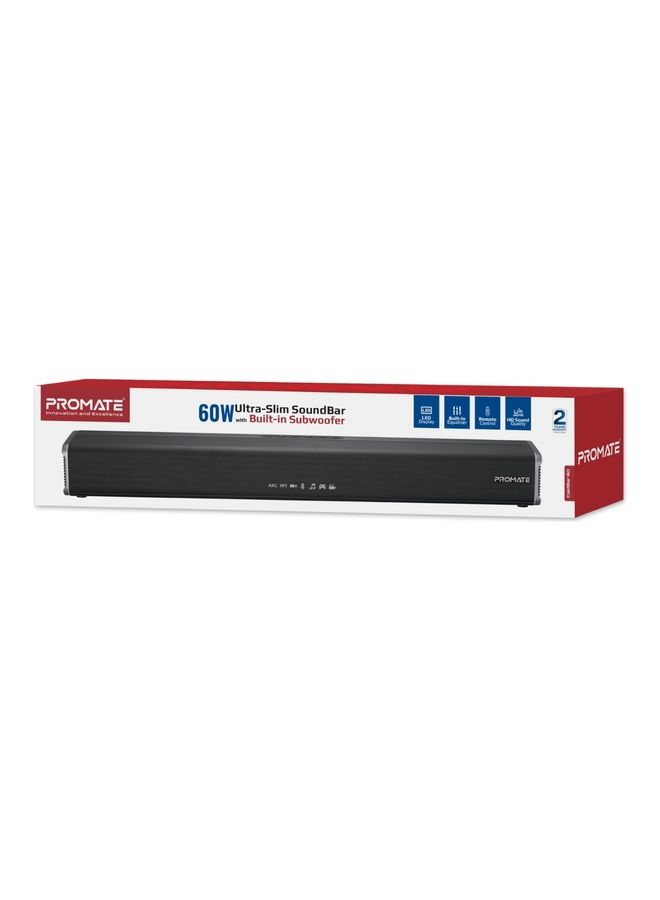 PROMATE - 60W Soundbar, Premium Ultra-Slim Multipoint Pairing Bass Boost Speaker with Remote Control, Bluetooth v5.0, HDMI Support, USB Port, AUX and Optical Input for Smartphones, TV, CastBar-60 CastBar-60.UK Black - Image 1