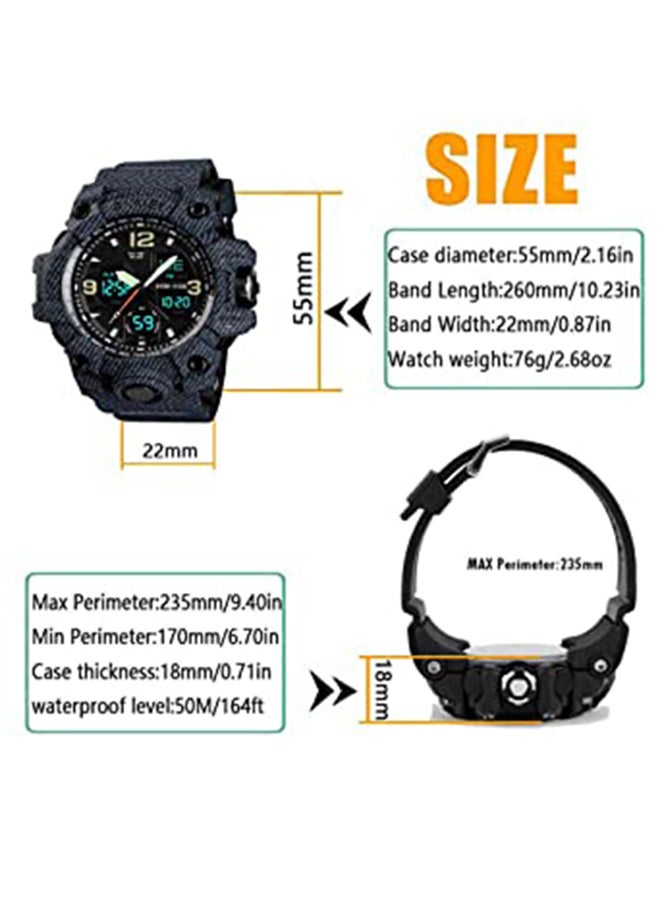 Men's Sport Water Resistant Quartz Digital Wrist Watch 3858 - 55 mm - Black/Blue - v1684420152/N28689009A_6