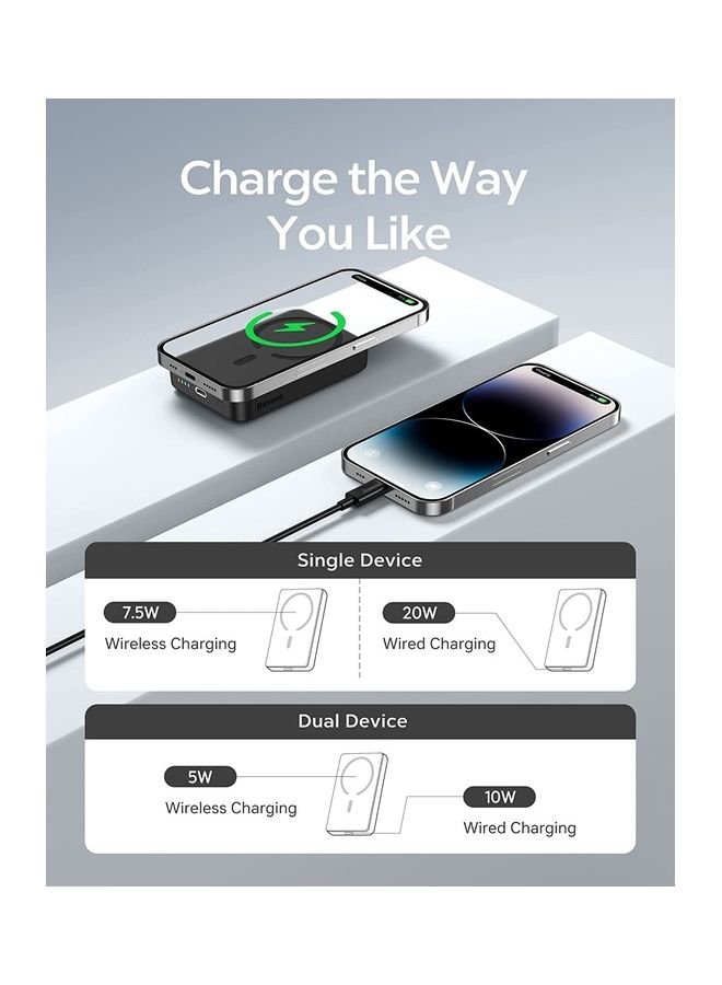 Baseus 10000 mAh MagSafe Portable Charger, 10000mAh Wireless Magnetic Power Bank with 20W PD Type-C Cable, Slim Compact Battery Pack for iPhone 16/16 Pro/16 Pro Max, iPhone 15/14/13/12 Series, Fast Charging MagSafe-Compatible Charger for All Wireless Devices Black  - Image 3