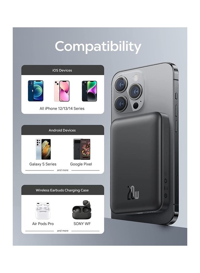 10000 mAh MagSafe Portable Charger, 10000mAh Wireless Magnetic Power Bank with 20W PD Type-C Cable, Slim Compact Battery Pack for iPhone 16/16 Pro/16 Pro Max, iPhone 15/14/13/12 Series, Fast Charging MagSafe-Compatible Charger for All Wireless Devices Black