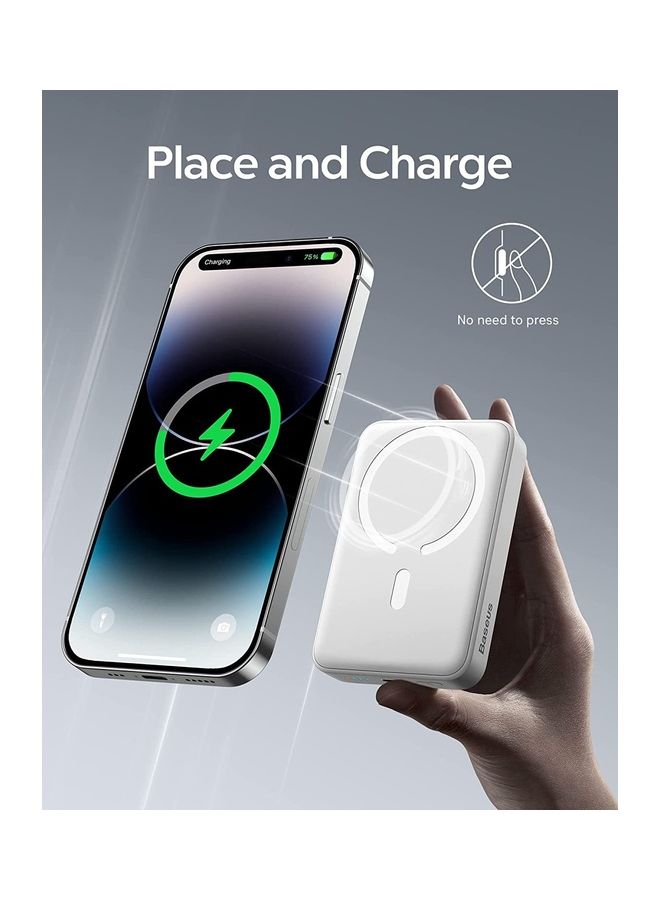 Baseus - 10000 mAh MagSafe Portable Charger, 10000mAh Wireless Magnetic Power Bank with 20W PD Type-C Cable, Slim Compact Battery Pack for iPhone 16/16 Pro/16 Pro Max, iPhone 15/14/13/12 Series, Fast Charging MagSafe-Compatible Charger for All Wireless Devices White - Image 1