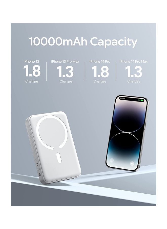 Baseus - 10000 mAh MagSafe Portable Charger, 10000mAh Wireless Magnetic Power Bank with 20W PD Type-C Cable, Slim Compact Battery Pack for iPhone 16/16 Pro/16 Pro Max, iPhone 15/14/13/12 Series, Fast Charging MagSafe-Compatible Charger for All Wireless Devices White - Image 1