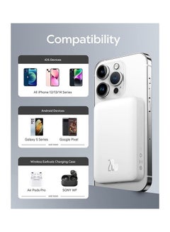 Baseus 10000 mAh MagSafe Portable Charger, 10000mAh Wireless Magnetic Power Bank with 20W PD Type-C Cable, Slim Compact Battery Pack for iPhone 16/16 Pro/16 Pro Max, iPhone 15/14/13/12 Series, Fast Charging MagSafe-Compatible Charger for All Wireless Devices White  - Image 5