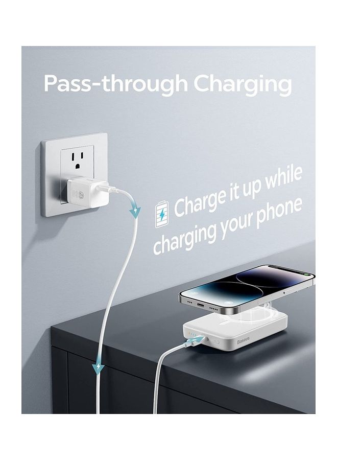 Baseus - 10000 mAh MagSafe Portable Charger, 10000mAh Wireless Magnetic Power Bank with 20W PD Type-C Cable, Slim Compact Battery Pack for iPhone 16/16 Pro/16 Pro Max, iPhone 15/14/13/12 Series, Fast Charging MagSafe-Compatible Charger for All Wireless Devices White - Image 1