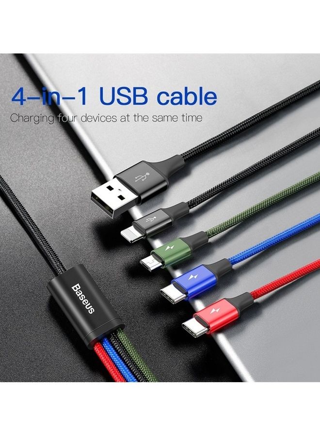 Baseus 4-in-1 Nylon Braided Multi Fast Charging Cord Multiple Charger Cable Dual Type-C, Lightning, Micro USB For iPhones, Tablets, Samsung Galaxy, PS And More Multicolour (2-Type-C Series) Multicolour  - Image 2
