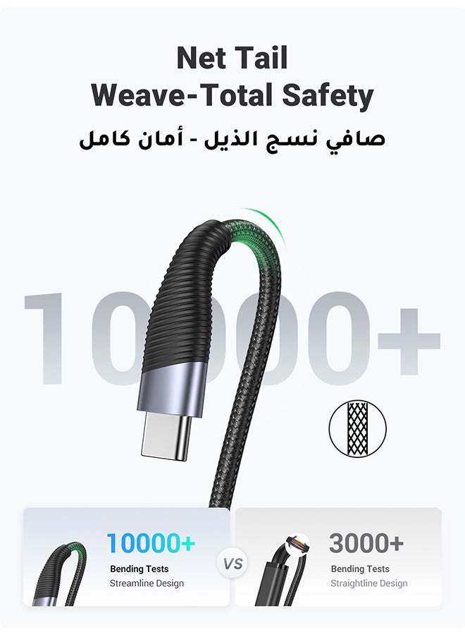 يو جرين - كابل شاحن USB Type C للشحن السريع بشدة 3 أمبير مضفر ومن النايلون متوافق مع سامسونج S21 وS20 ونوت 20 و10 و9 وهواوي P30 وP20 لايت وميت 20 برو وP20 وإل جي G5 وG6 وشاومي مي 11 ألترا وA2 ومي 9 وما إلى ذلك - 1 متر أسود - Image 1