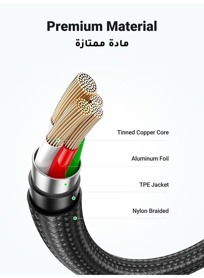 يو جرين - كابل شاحن USB Type C للشحن السريع بشدة 3 أمبير مضفر ومن النايلون متوافق مع سامسونج S21 وS20 ونوت 20 و10 و9 وهواوي P30 وP20 لايت وميت 20 برو وP20 وإل جي G5 وG6 وشاومي مي 11 ألترا وA2 ومي 9 وما إلى ذلك - 1 متر أسود - Image 1