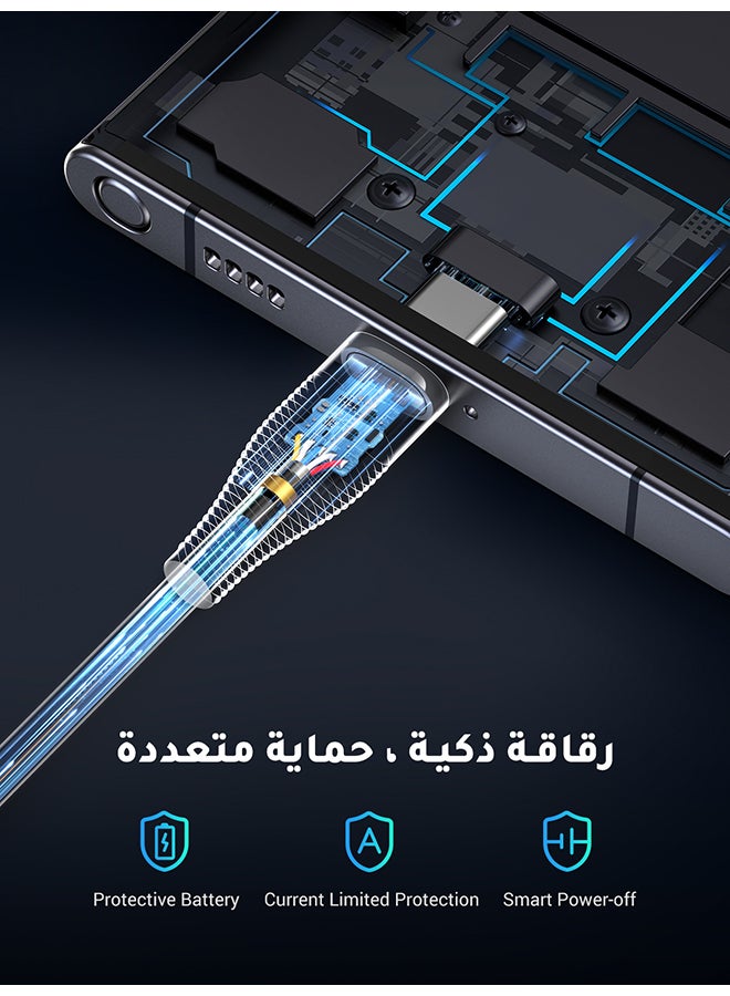 يو جرين - كابل شاحن USB Type C للشحن السريع بشدة 3 أمبير مضفر ومن النايلون متوافق مع سامسونج S21 وS20 ونوت 20 و10 و9 وهواوي P30 وP20 لايت وميت 20 برو وP20 وإل جي G5 وG6 وشاومي مي 11 ألترا وA2 ومي 9 وما إلى ذلك - 1 متر أسود - Image 1